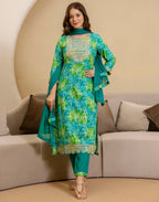 Viscose Rayon Embroidered Straight 3 Piece Kurta Set
