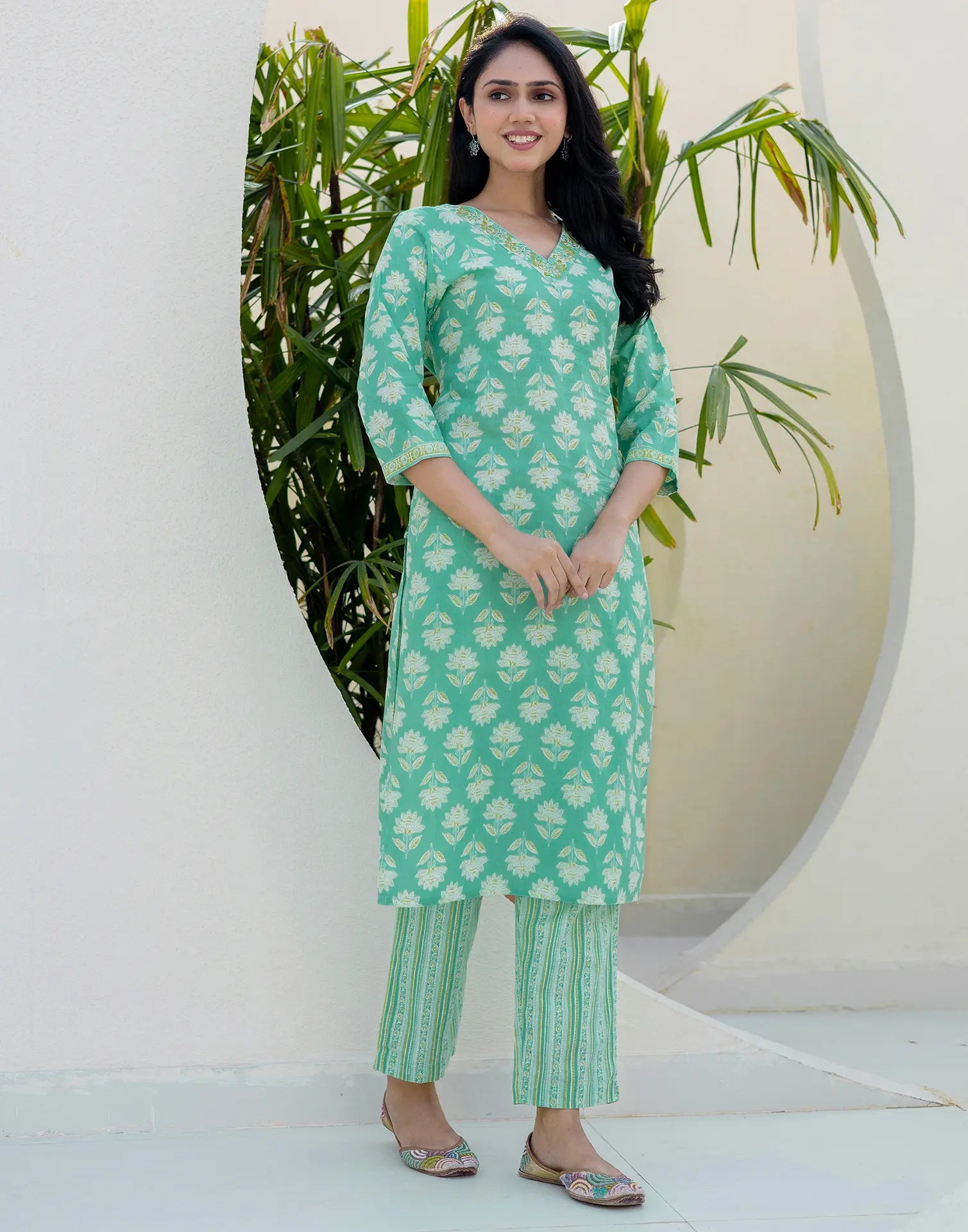 Cotton Embroidered Straight 3 Piece Kurta Set