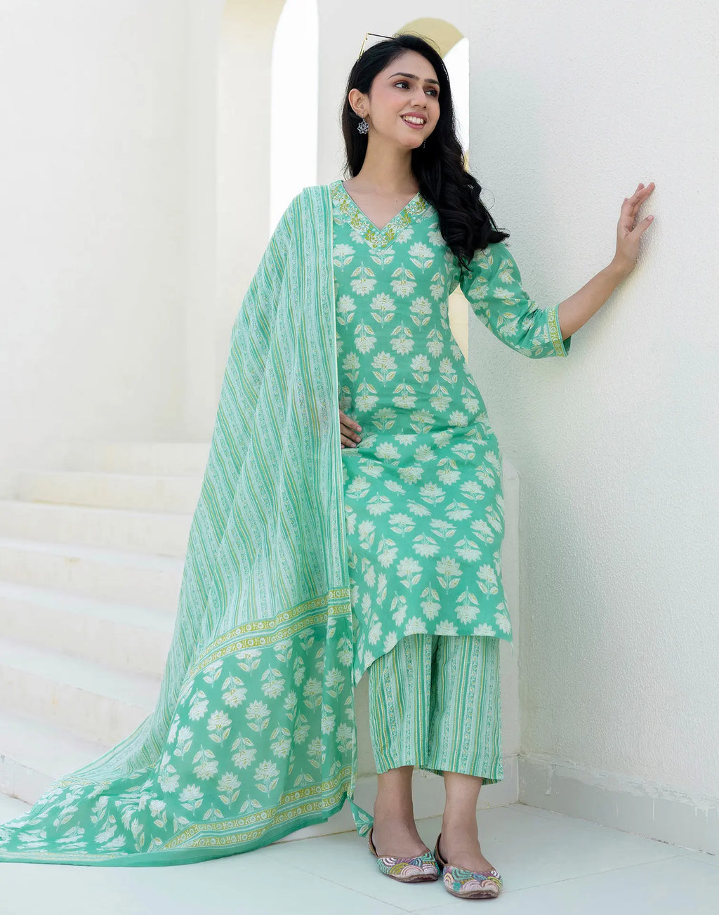 Cotton Embroidered Straight 3 Piece Kurta Set