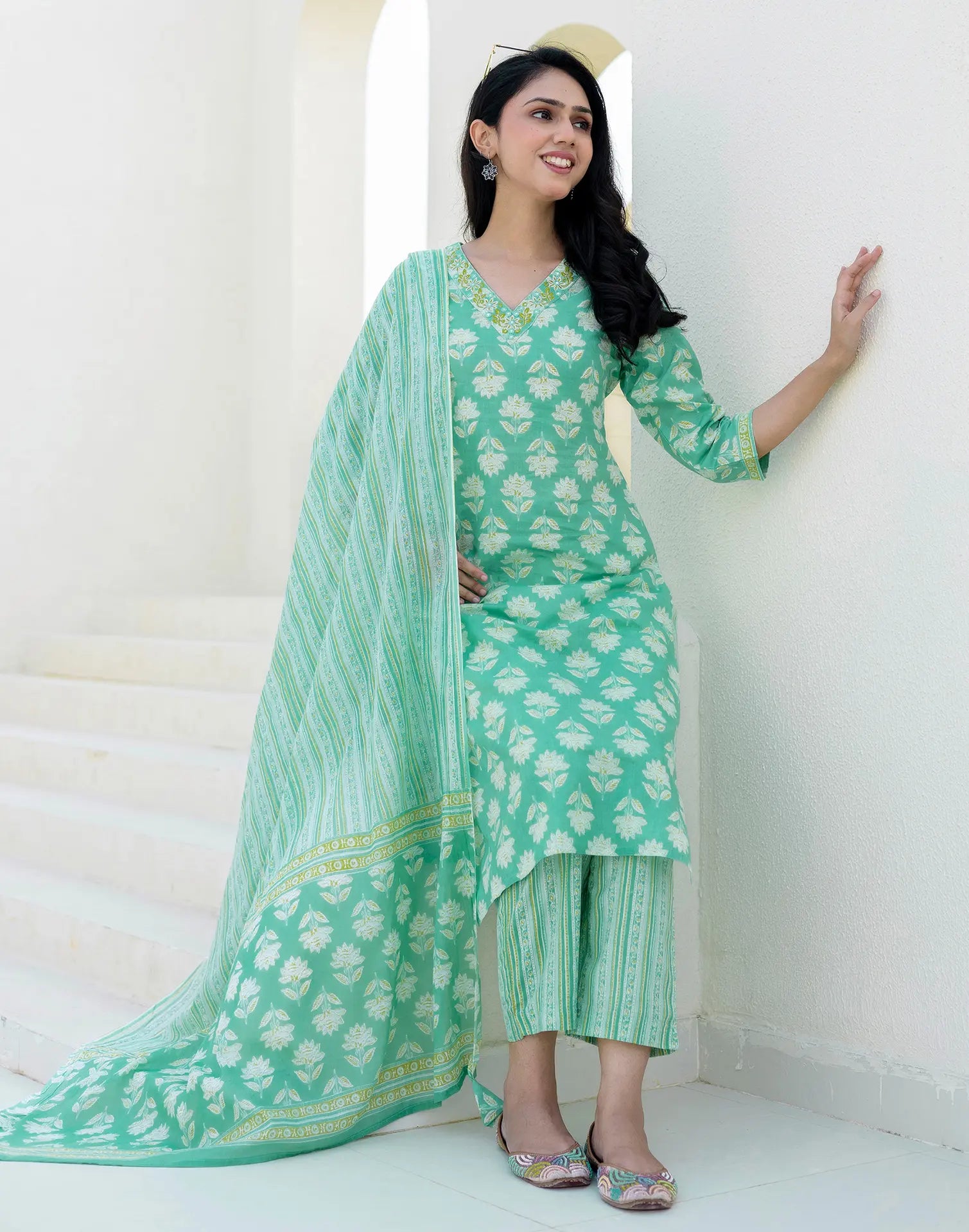 Cotton Embroidered Straight 3 Piece Kurta Set