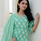 Cotton Printed, Embroidery and Mirror Work, Lace Straight Kurta with Pant & Dupatta