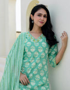 Cotton Embroidered Straight 3 Piece Kurta Set