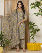Viscose Rayon Foil Print Straight 3 Piece Kurta Set