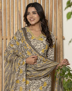 Viscose Rayon Foil Print Straight 3 Piece Kurta Set
