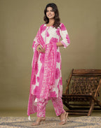 Skylee Cotton Floral Print Straight 3 Piece Kurta Set For Woman