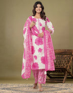 Skylee Cotton Floral Print Straight 3 Piece Kurta Set For Woman