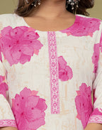 Skylee Cotton Floral Print Straight 3 Piece Kurta Set For Woman