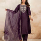 Purple Silk Sequence Embroidered Straight Kurta Set with Pant and Dupatta – Elegant Wedding & Festive Wear for Women