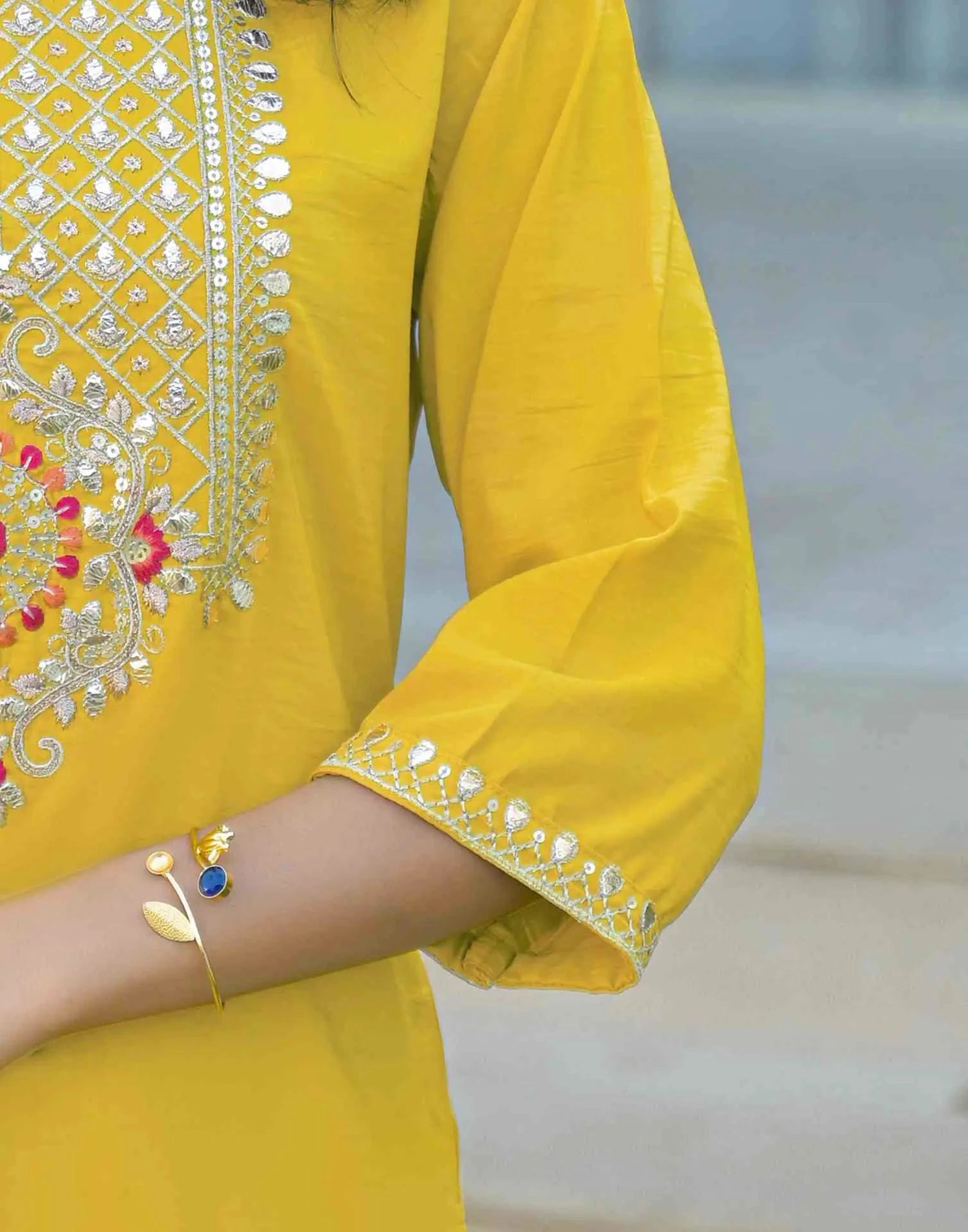 Silk Embroidered Straight Round Neck Kurta with Pant & Dupatta