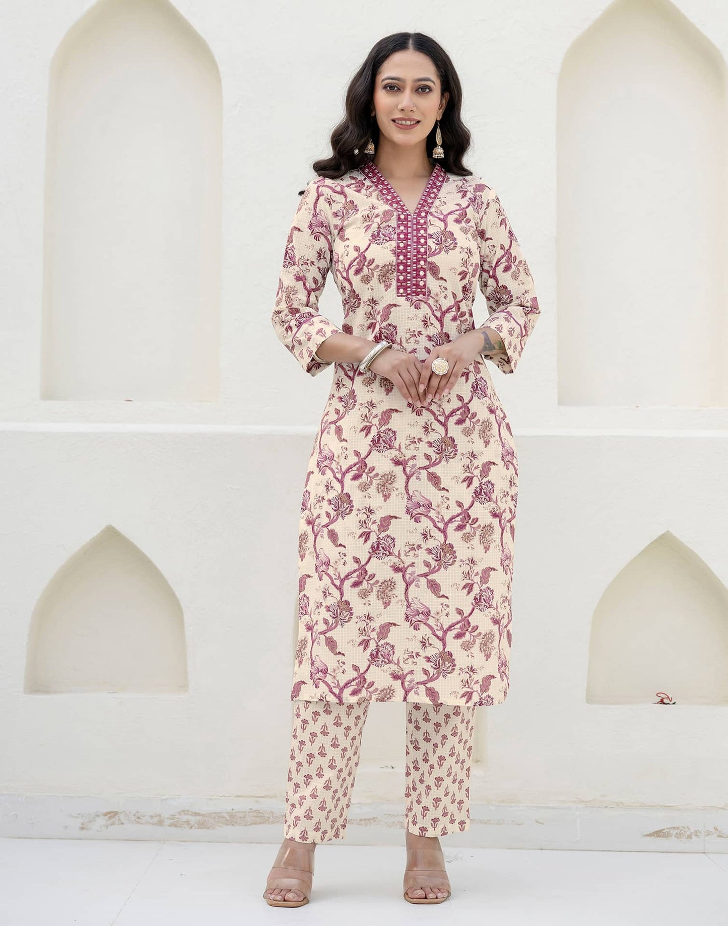 Cotton Printed, Embroidery and Mirror Work, Foil Print A-Line Kurta with Pant & Dupatta