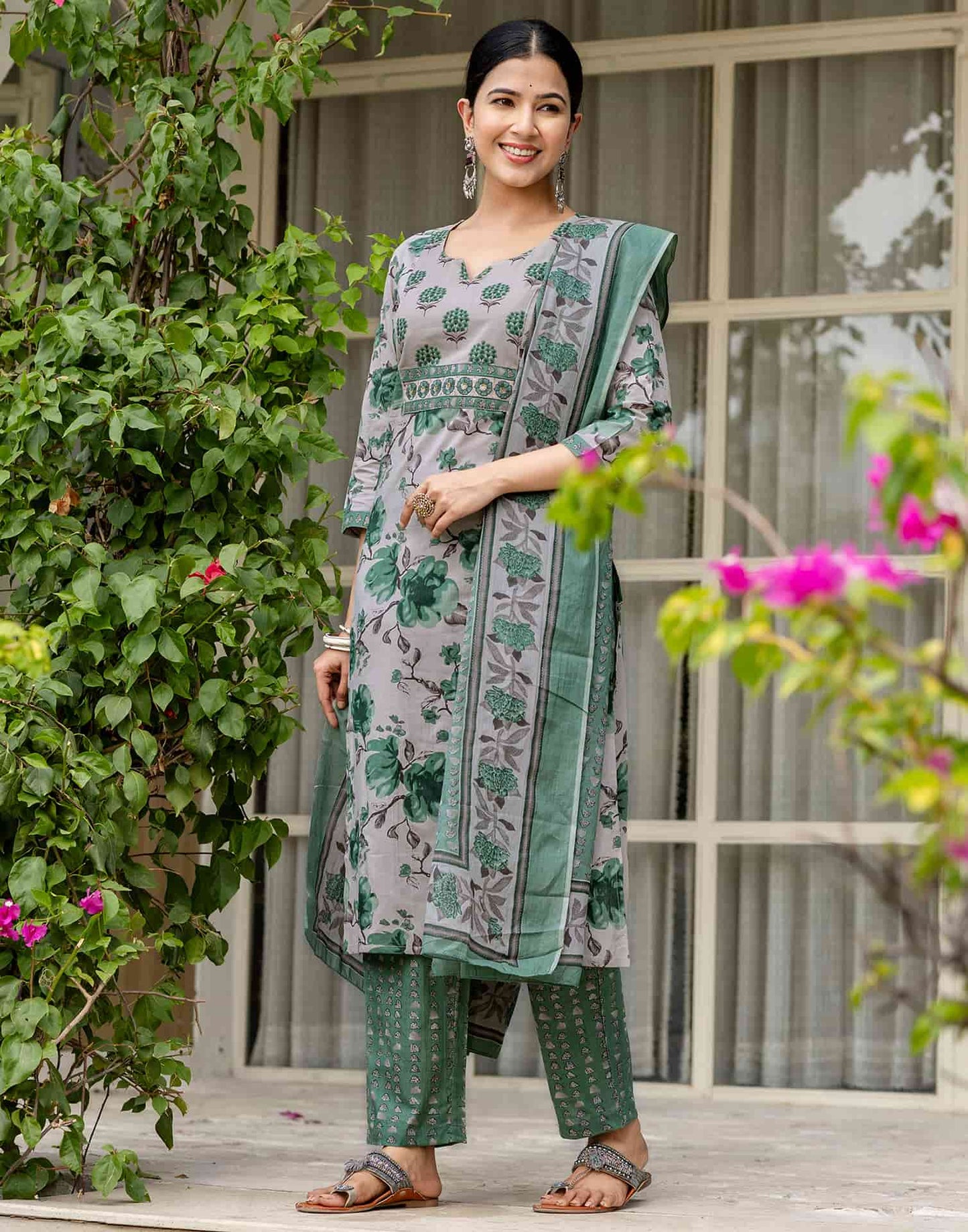 Cotton Printed Straight Kurta with Pant & Dupatta