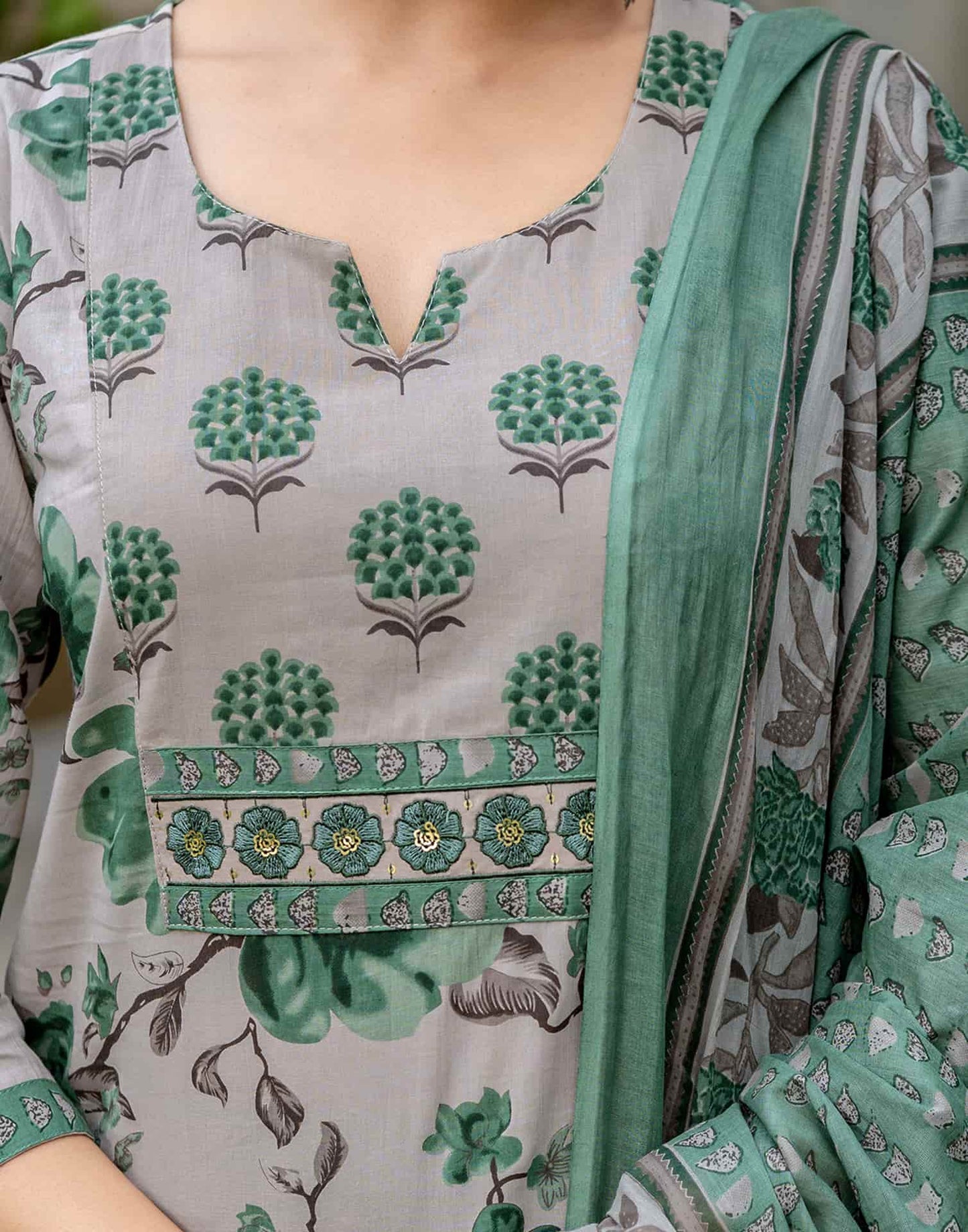 Cotton Printed Straight Kurta with Pant & Dupatta