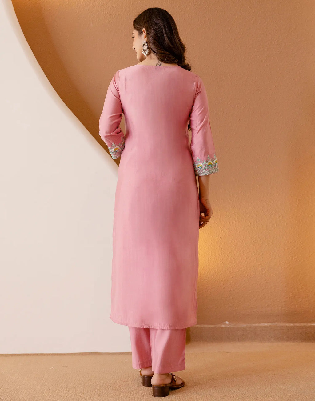 Silk Blend Embroidered Straight 3 Piece Kurta Set