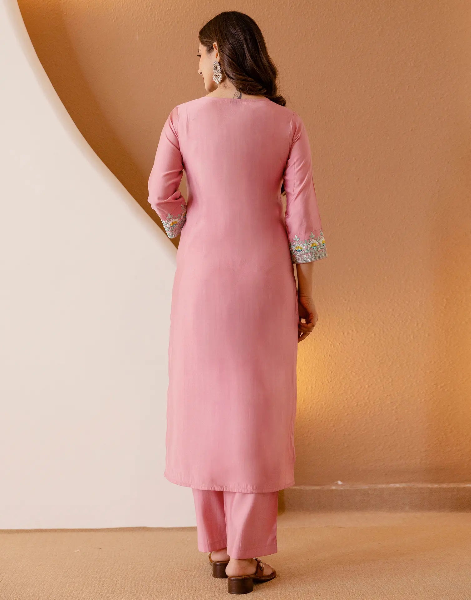 Silk Blend Embroidered Straight 3 Piece Kurta Set
