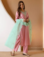 Silk Blend Embroidered Straight 3 Piece Kurta Set