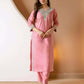 Silk Embroidered Straight Kurta with Pant & Dupatta