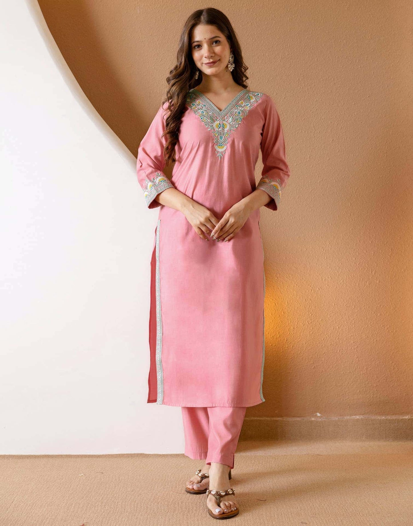 Silk Embroidered Straight Kurta with Pant & Dupatta