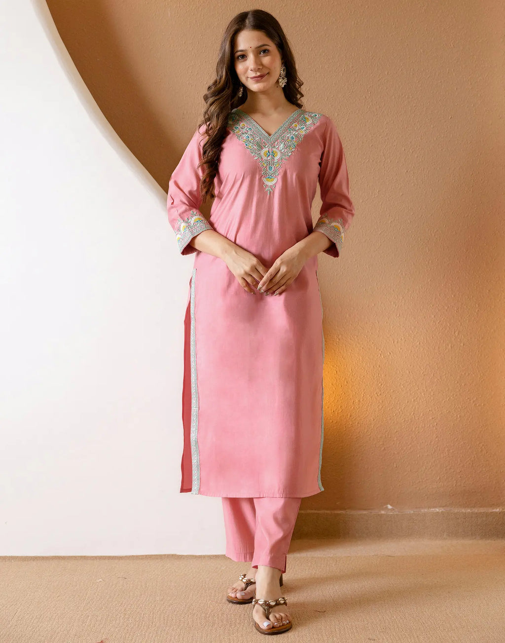 Silk Blend Embroidered Straight 3 Piece Kurta Set