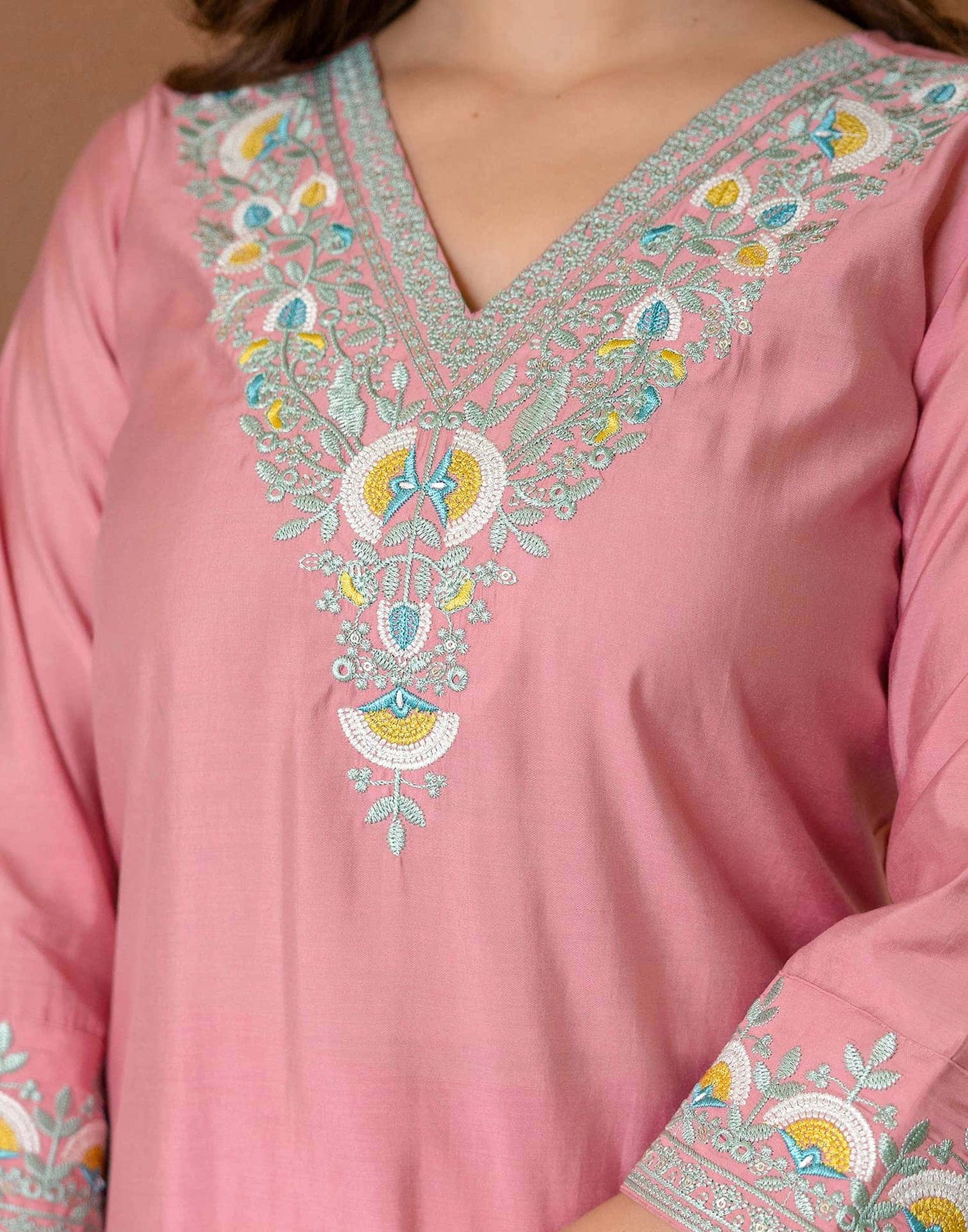 Silk Embroidered Straight Kurta with Pant & Dupatta