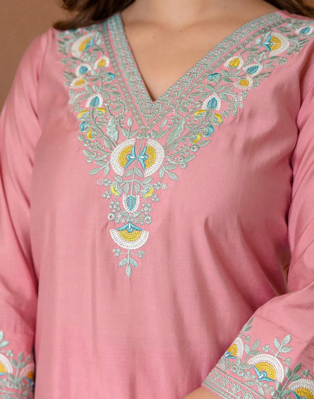 Silk Blend Embroidered Straight 3 Piece Kurta Set