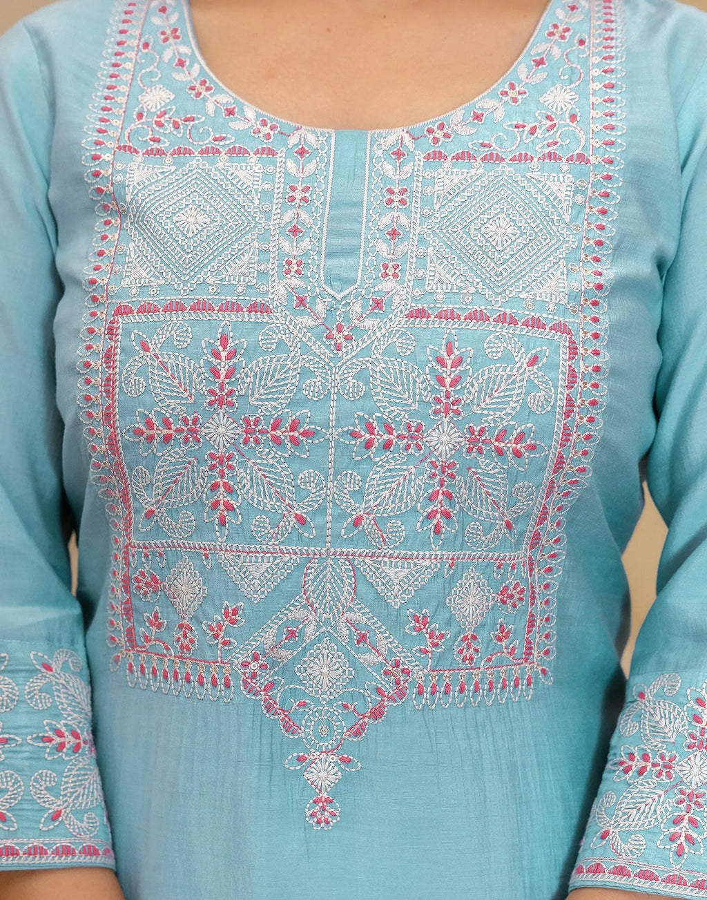 Silk Embroidered Straight 3 Piece Kurta Set