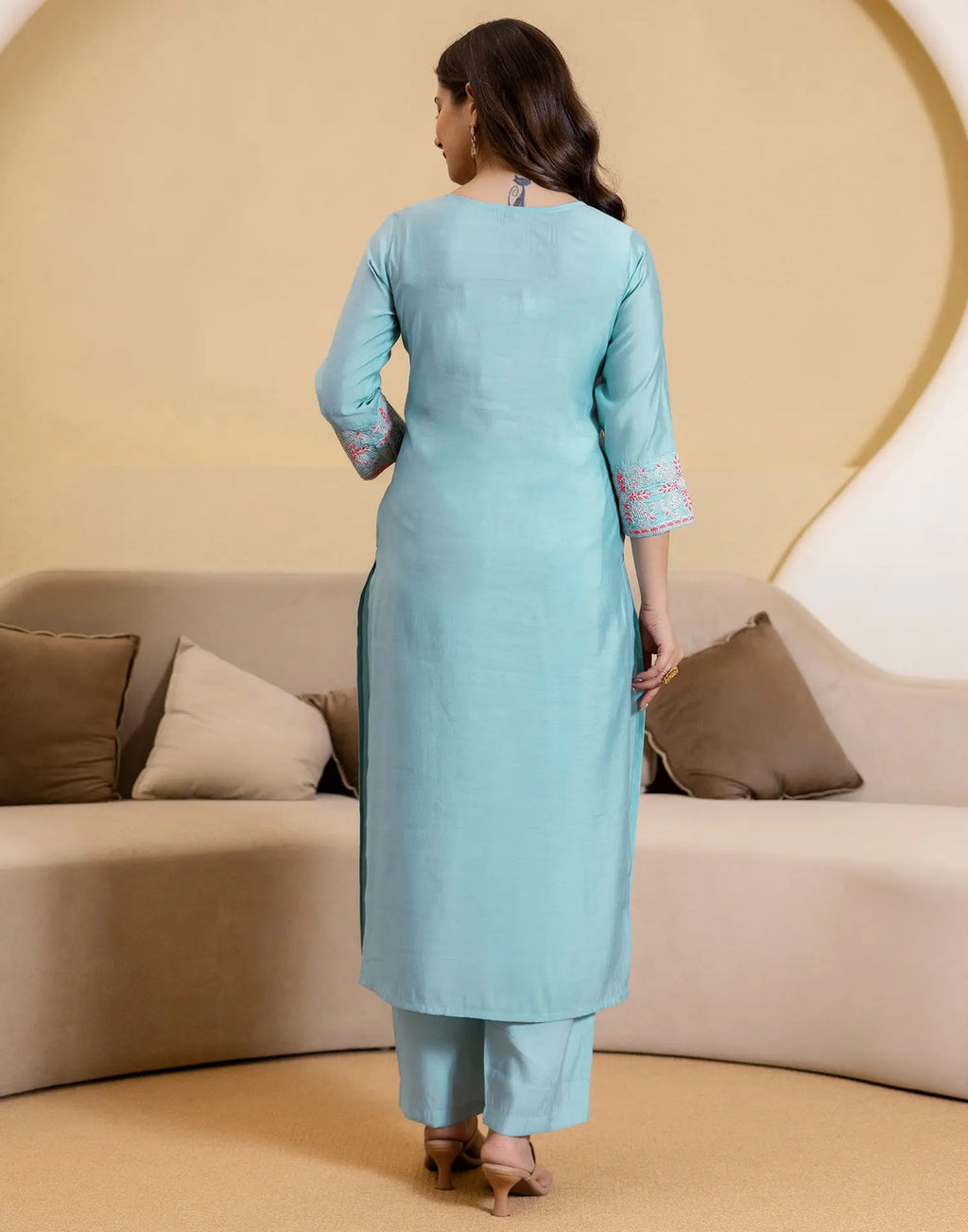 Silk Embroidered Straight 3 Piece Kurta Set
