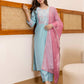 Silk Blend Embroidered Straight Kurta with Pant & Dupatta