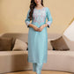 Silk Blend Embroidered Straight Kurta with Pant & Dupatta