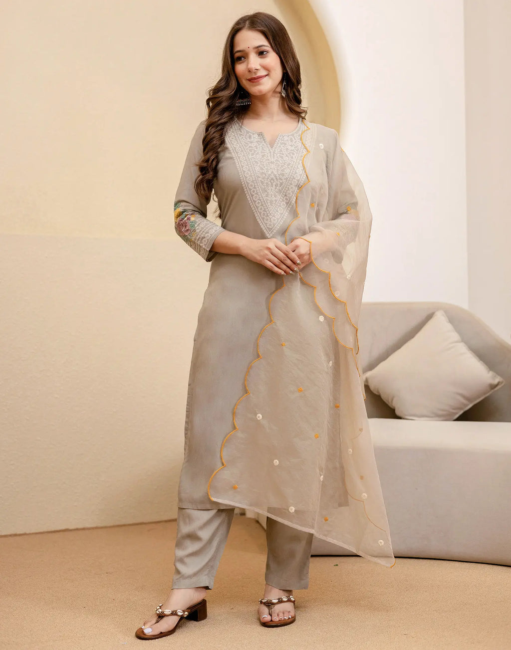 Viscose Rayon Embroidered Straight 3 Piece Kurta Set