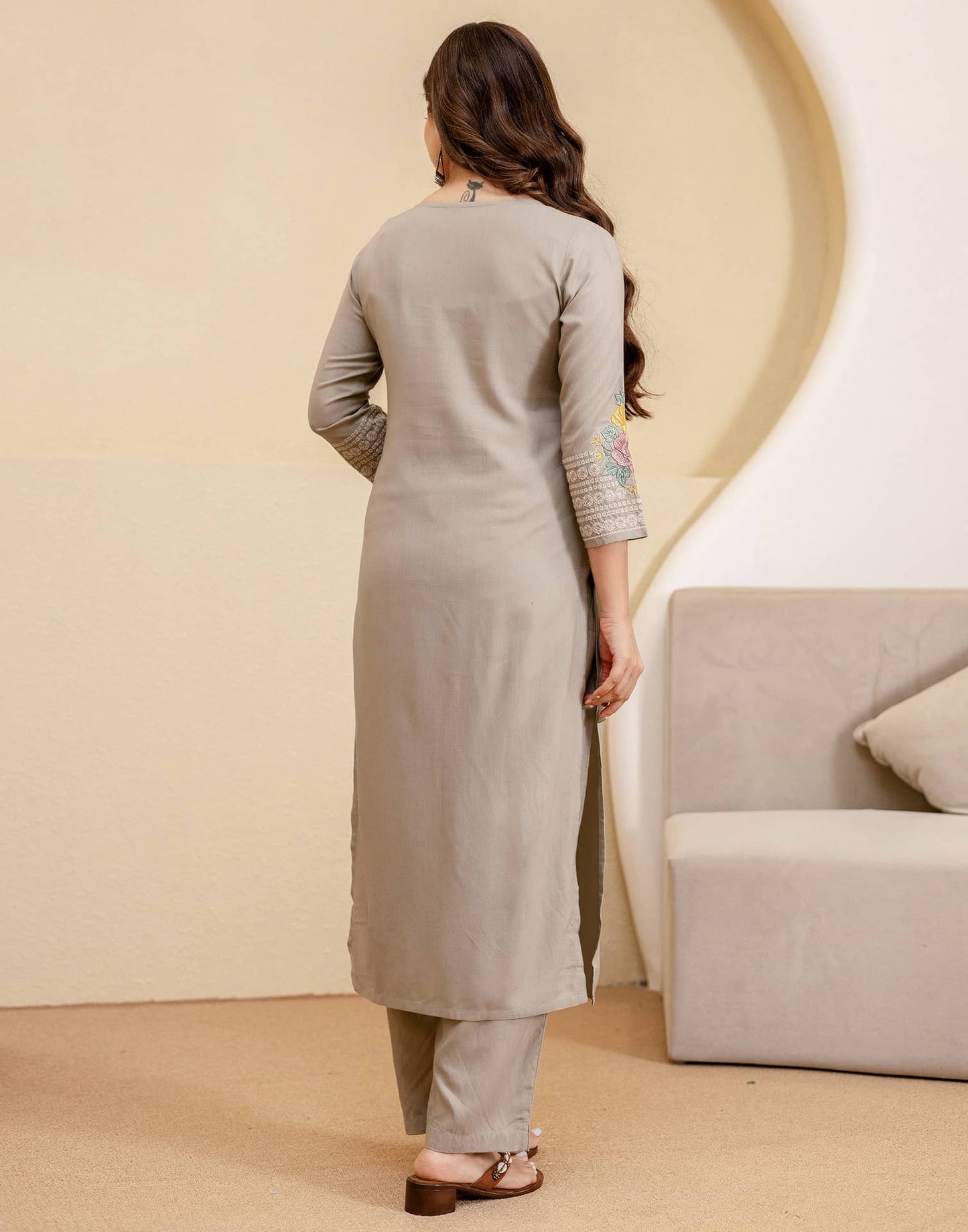 Rayon Embroidered Straight Kurta with Pant & Dupatta