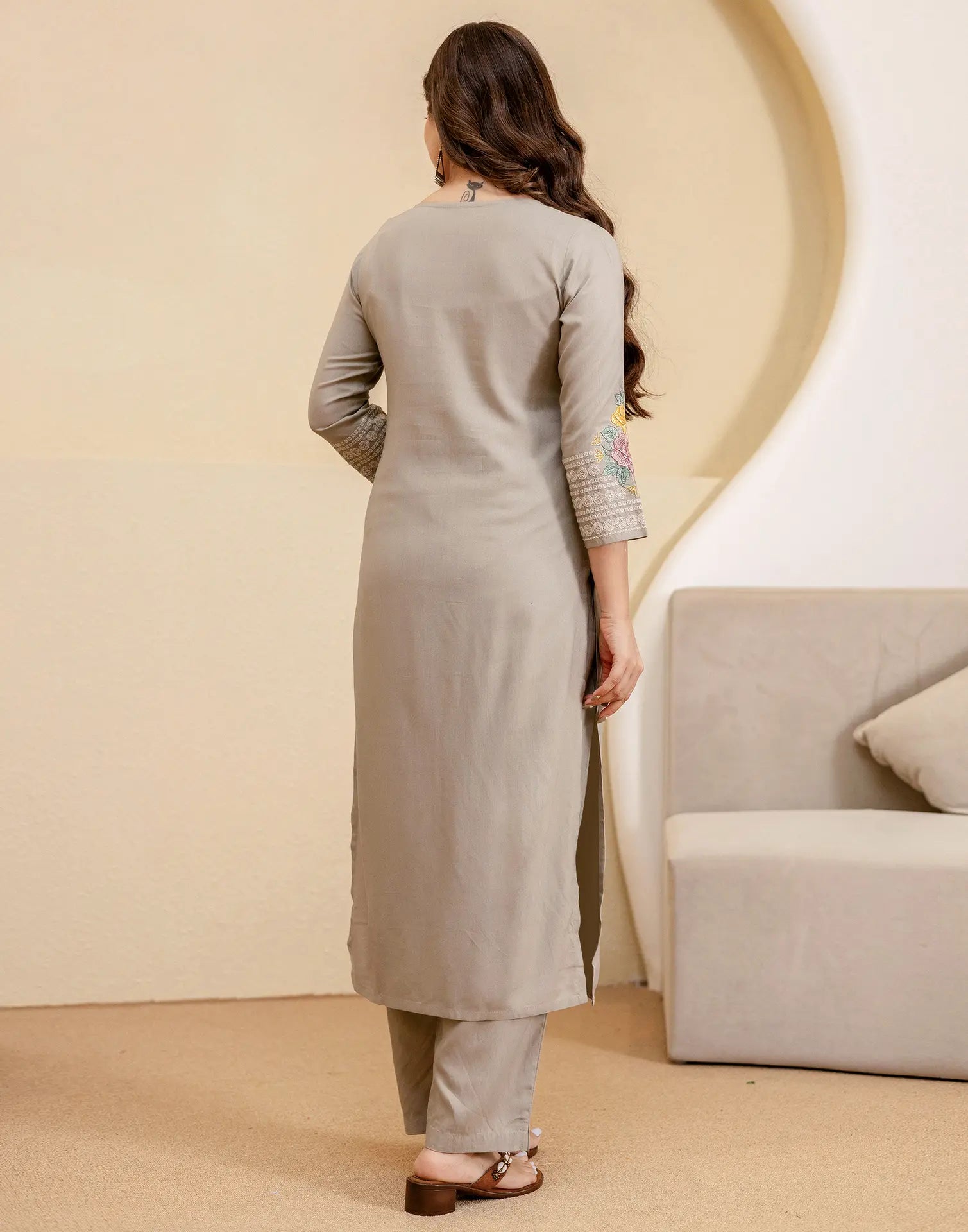 Viscose Rayon Embroidered Straight 3 Piece Kurta Set