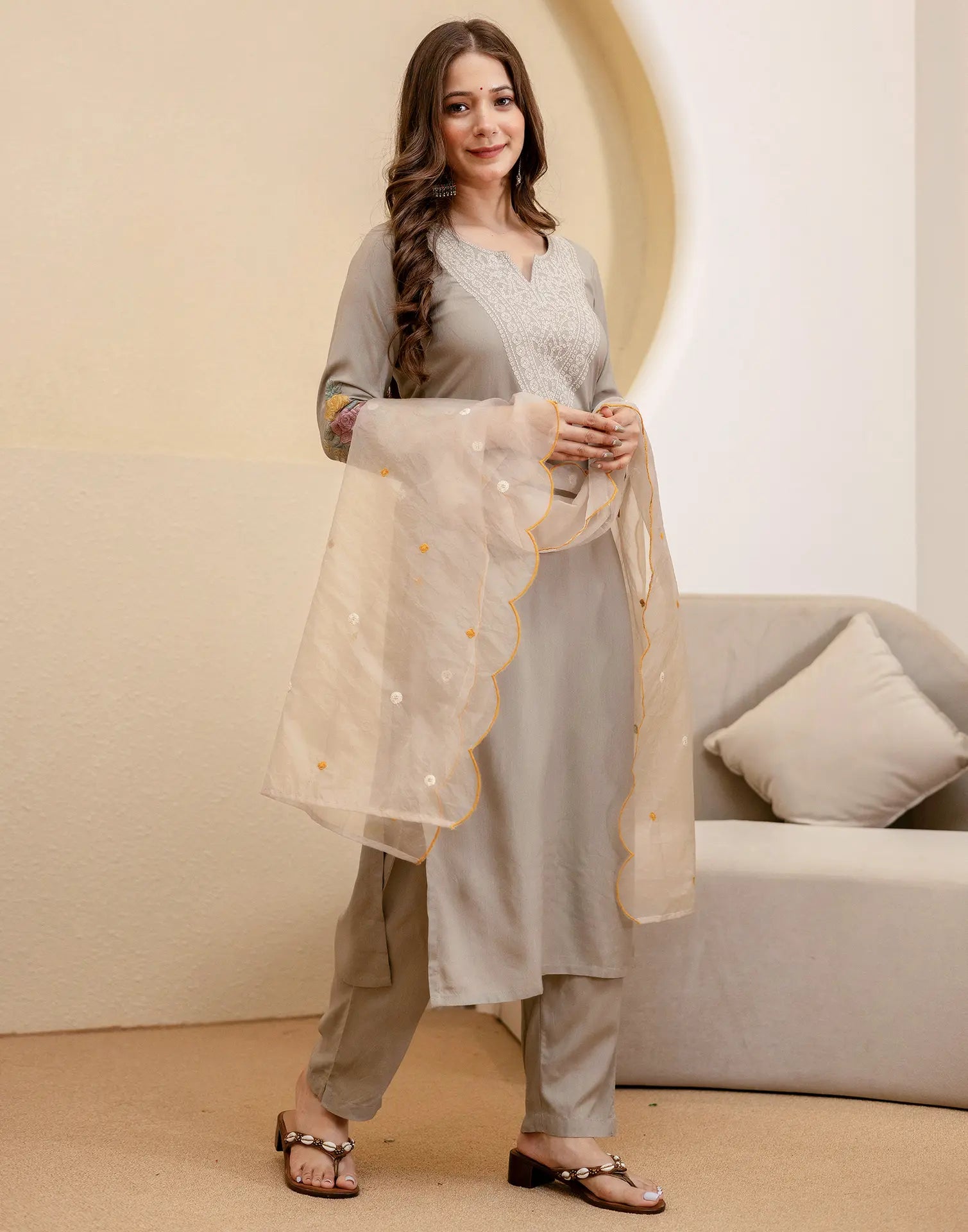 Viscose Rayon Embroidered Straight 3 Piece Kurta Set