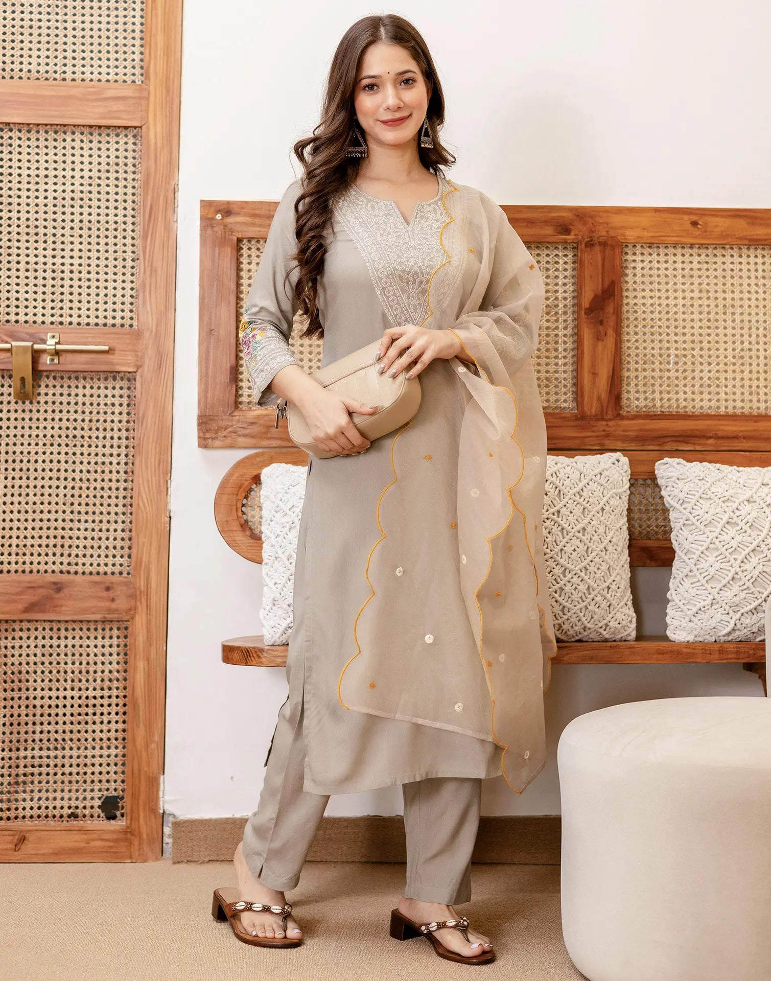 Viscose Rayon Embroidered Straight 3 Piece Kurta Set
