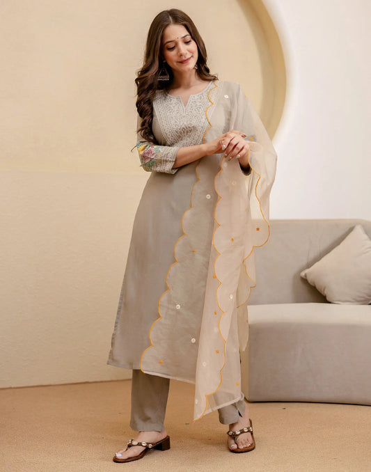 Viscose Rayon Embroidered Straight 3 Piece Kurta Set