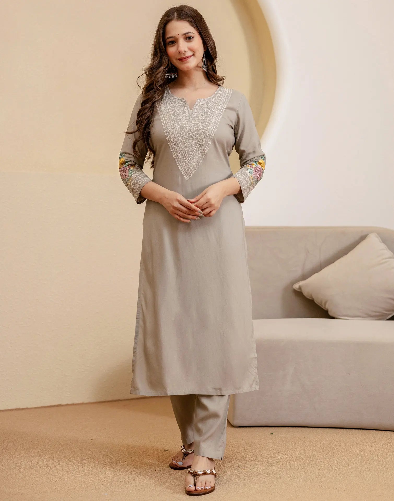 Viscose Rayon Embroidered Straight 3 Piece Kurta Set