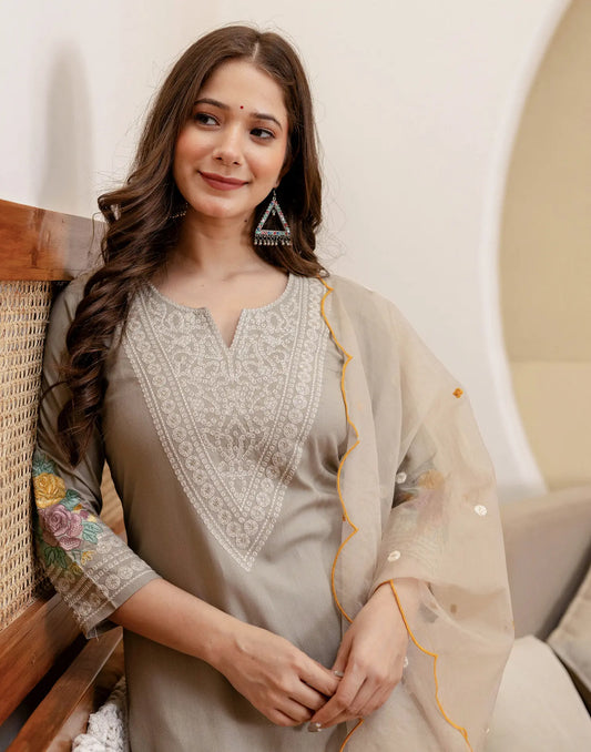 Viscose Rayon Embroidered Straight 3 Piece Kurta Set