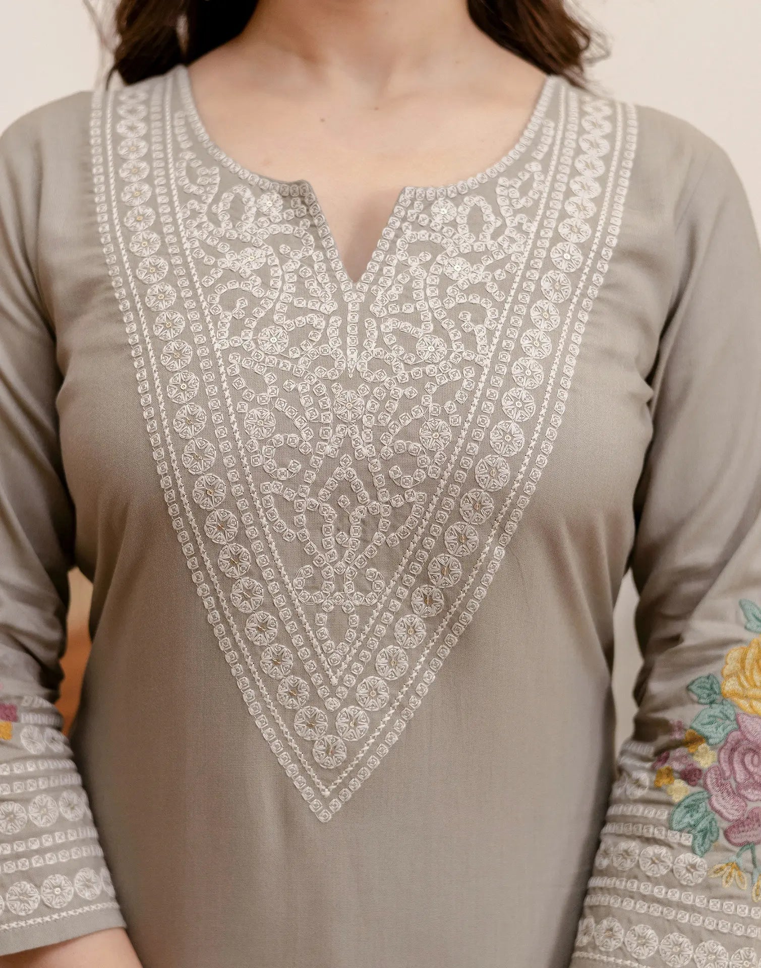 Viscose Rayon Embroidered Straight 3 Piece Kurta Set