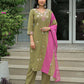 Cotton Embroidered Straight Kurta with Pant & Dupatta
