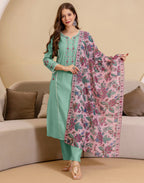 Silk Blend Embroidered Straight 3 Piece Kurta Set