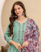 Silk Blend Embroidered Straight 3 Piece Kurta Set
