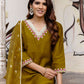 Silk Blend Embroidered Straight Kurta with Pant & Dupatta