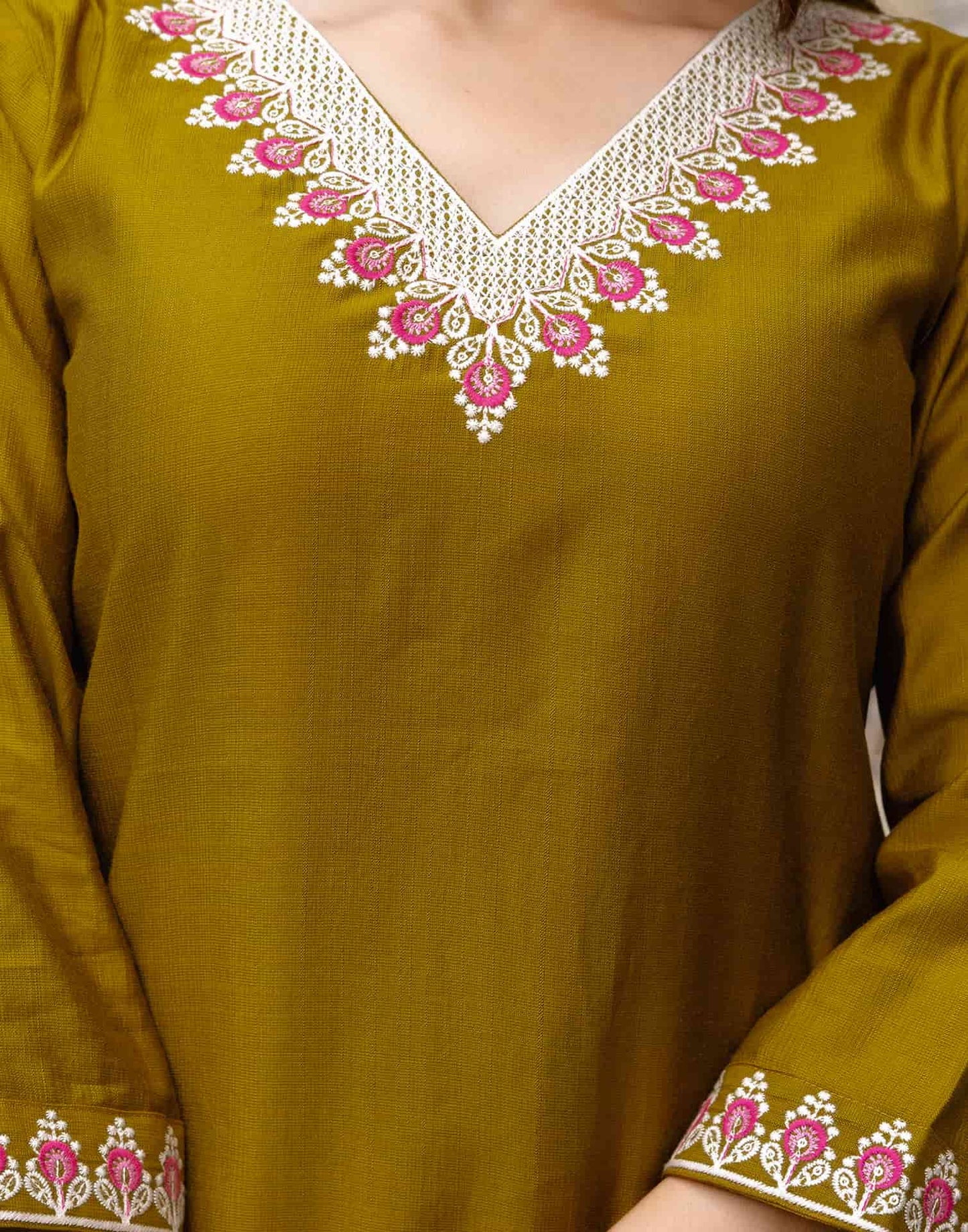 Silk Blend Embroidered Straight Kurta with Pant & Dupatta