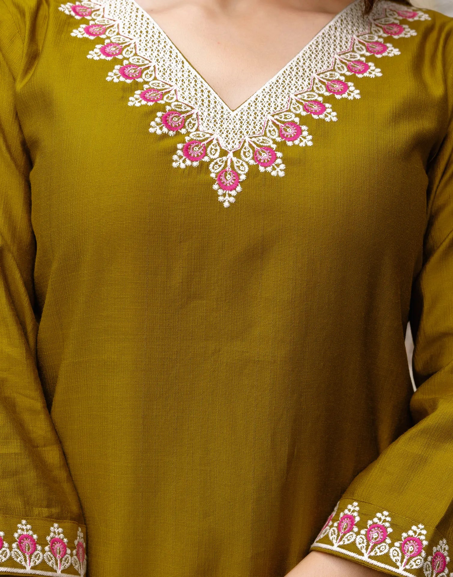Silk Embroidered Straight 3 Piece Kurta Set