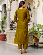 Silk Embroidered Straight 3 Piece Kurta Set