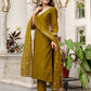Silk Blend Embroidered Straight Kurta with Pant & Dupatta