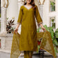 Silk Blend Embroidered Straight Kurta with Pant & Dupatta