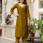 Silk Blend Embroidered Straight Kurta with Pant & Dupatta