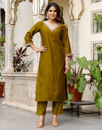 Silk Embroidered Straight 3 Piece Kurta Set
