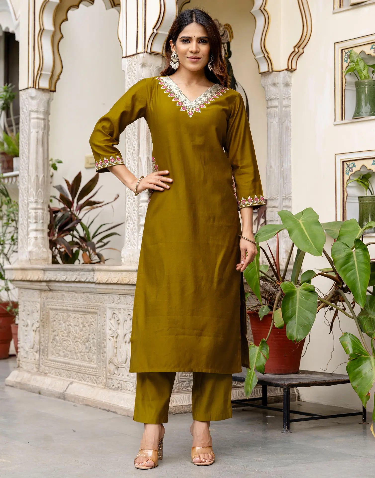 Silk Embroidered Straight 3 Piece Kurta Set