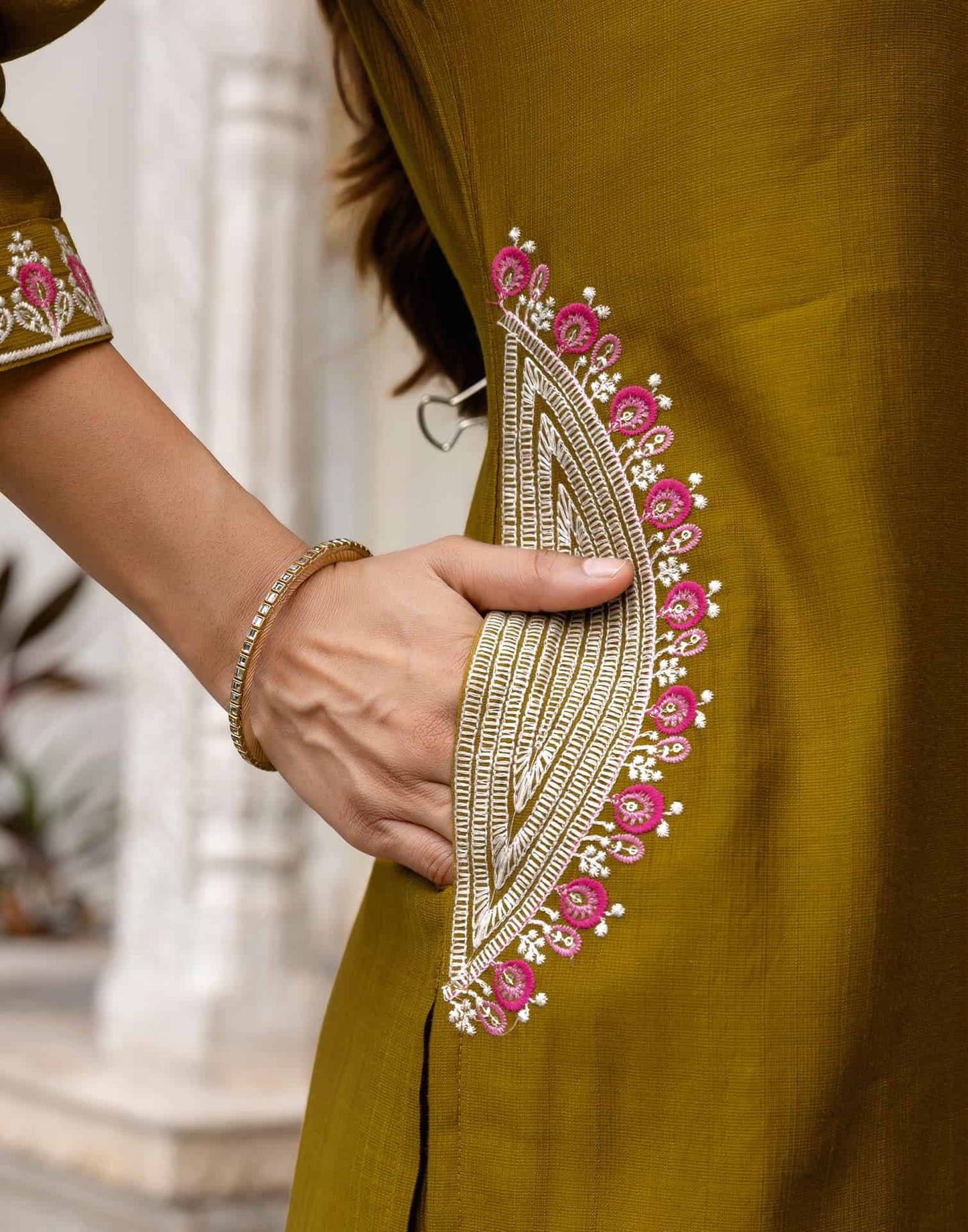 Silk Blend Embroidered Straight Kurta with Pant & Dupatta